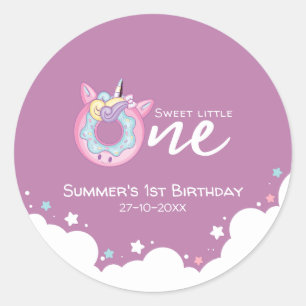 Purple Pink Baby Girl Sweet One 1st Birthday Dough Classic Round Sticker