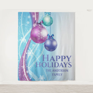 Purple pink balls snowflake Christmas greeting  Tapestry