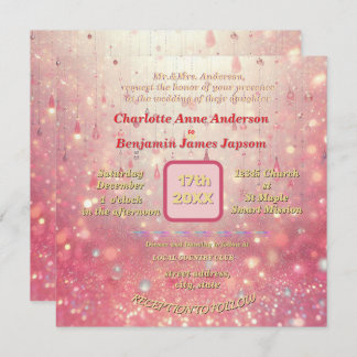 Purple Pink Bead Curtain Faux Glitter floral Invitation