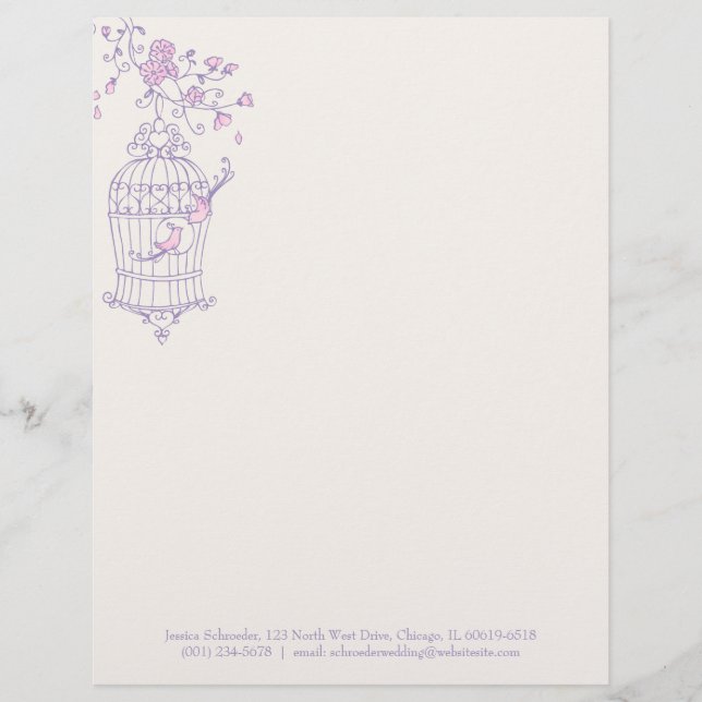 Purple pink bird cage letterhead (Front)
