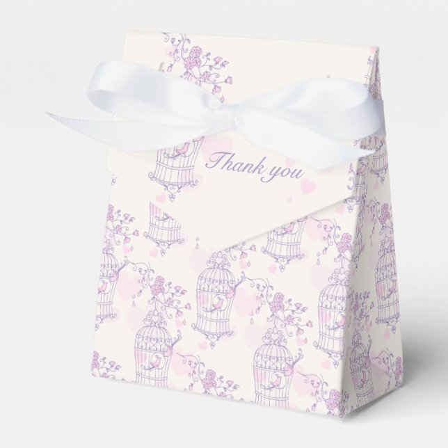 Purple pink bird thank you wedding favour tent box (Front Side)