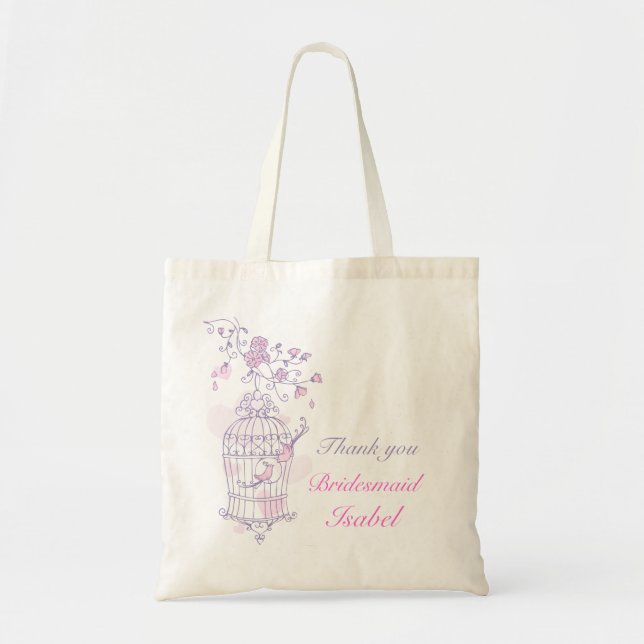 Purple pink bird wedding attendant bridesmaid bag (Front)