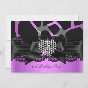 Purple Pink Black Diamond Heart Birthday Party Invitation