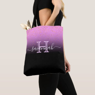 Purple pink black gradient monogram name chic tote bag