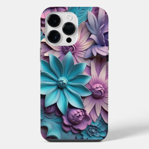 PURPLE PINK BLUE 3-D PAPER LOOK FLOWERS iPhone 14 PRO MAX CASE