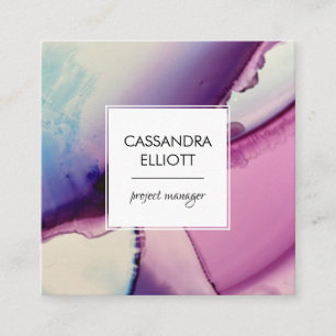 Purple, Pink & Blue Alcohol Ink Liquid Art Square Business Card