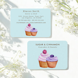 Purple Pink Blue Bakery Cup Cakes Baker Business Card