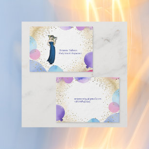 Purple Pink Blue Balloon Stylish Party Organiser Business Card
