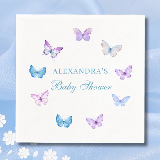 Purple Pink Blue Butterfly Baby Shower Napkin (Creator Uploaded)