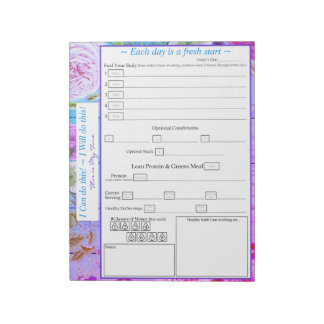 Purple, Pink, Blue, Floral 5 plus 1 Meal Tracker  Notepad