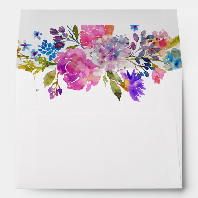Purple Pink & Blue Flower Lined Wedding Invitation Envelopes (Back (Bottom))