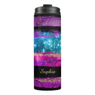 Purple Pink Blue Glitter Stars Brush Strokes Name Thermal Tumbler