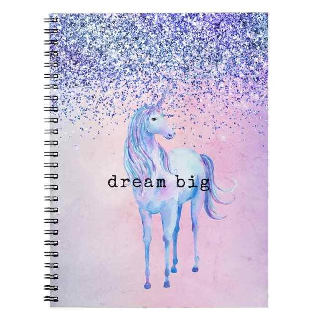 Purple Pink Blue Ombre Unicorn Glitter Notebook (Front)