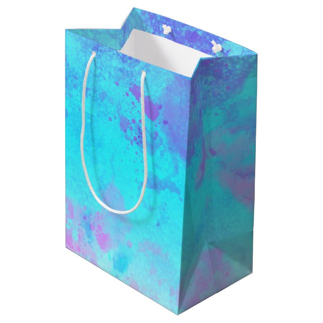 Purple Pink Blue Paint Splash Abstract Stylish Medium Gift Bag (Back Angled)