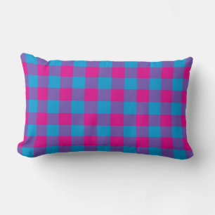 Purple Pink Blue Plaid Chequered Pattern Lumbar Cushion