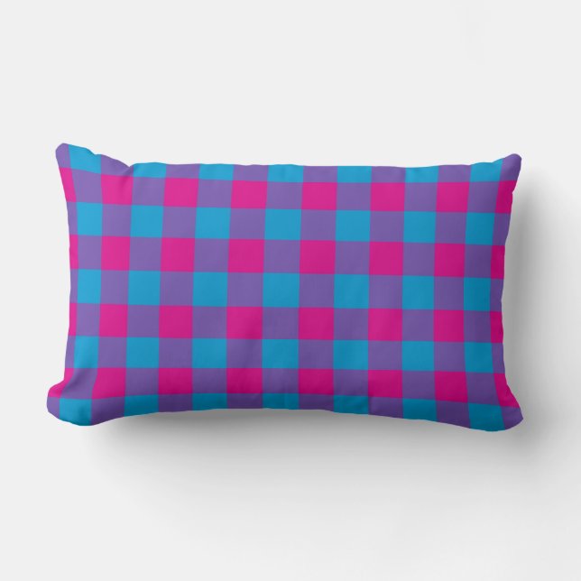Purple Pink Blue Plaid Chequered Pattern Lumbar Cushion (Front)
