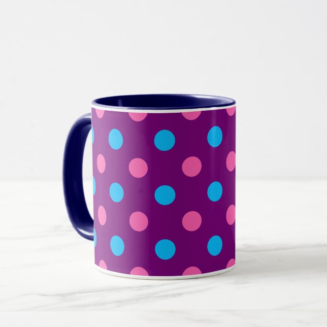 Purple Pink Blue Polka Dot Pattern Mug (Front Left)