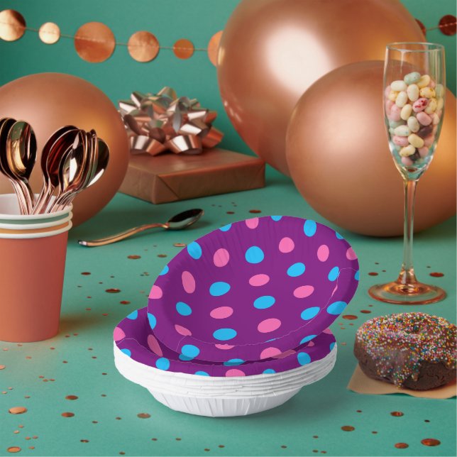Purple Pink Blue Polka Dot Pattern Paper Plate (Multi)