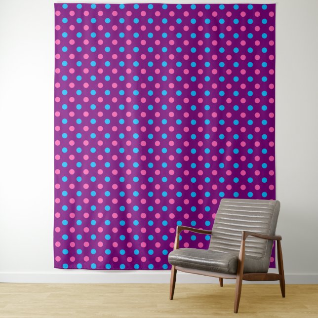 Purple Pink Blue Polka Dot Pattern Tapestry (In Situ)