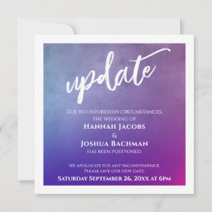 Purple, Pink & Blue Postponed Wedding Update Card