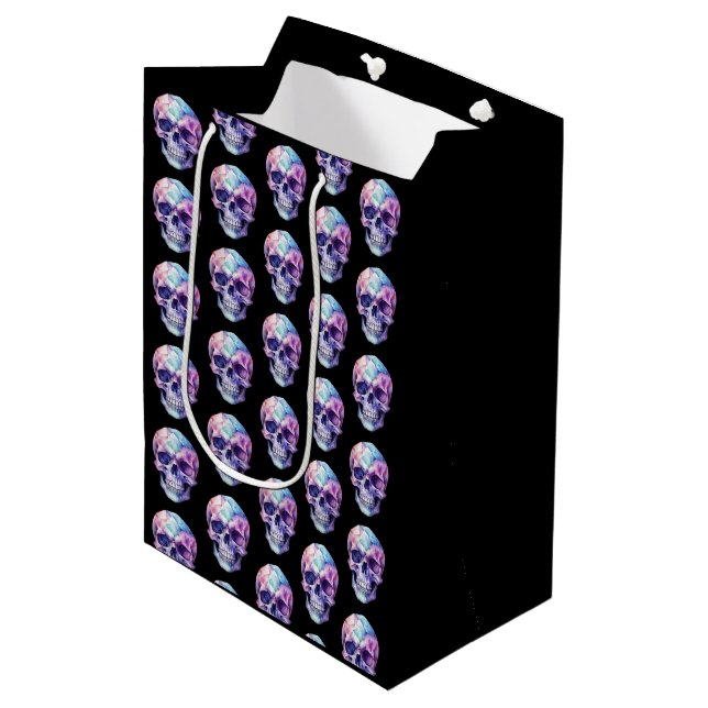 Purple Pink Blue Skull Black Halloween Medium Gift Bag (Front Angled)