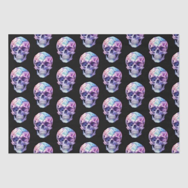 Purple Pink Blue Skull Black Halloween Tissue Paper (Front)