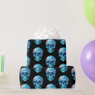 Purple Pink Blue Skull Black Halloween Wrapping Paper