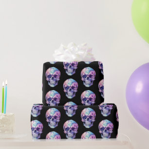 Purple Pink Blue Skull Black Halloween Wrapping Paper