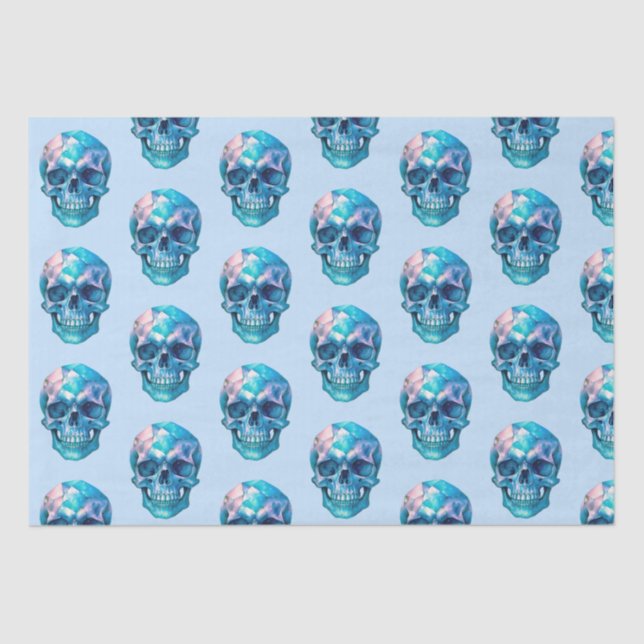 Purple Pink Blue Skull Light Blue Halloween Tissue Paper (Front)