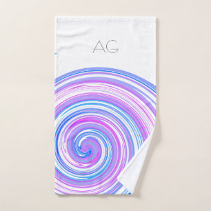 Purple Pink Blue Spiral Monogram Hand Towel