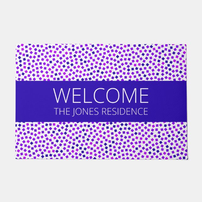 Purple Pink Blue Stipple Pattern Name Customised Doormat (Front)