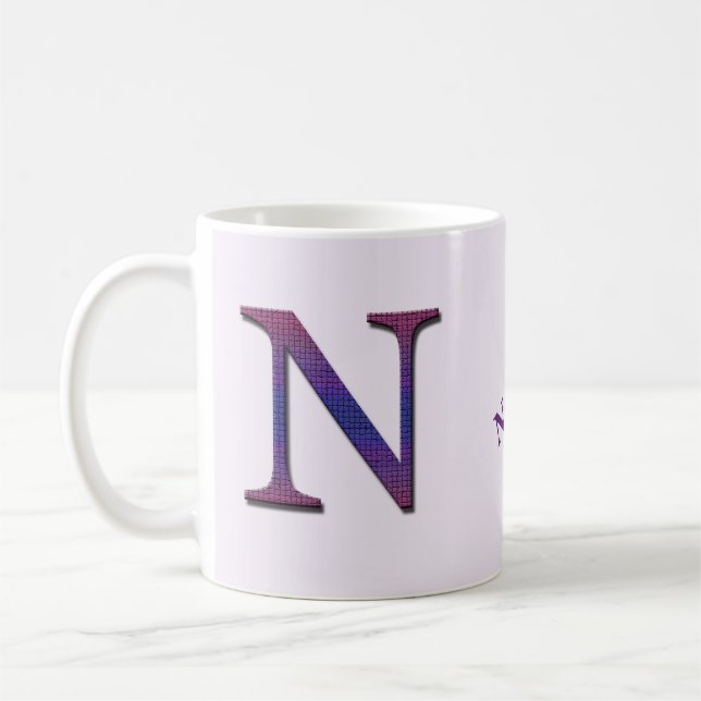 Purple Pink Blue Tile Letter N Monogram Initial Coffee Mug (Left)