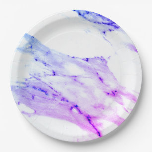 Purple pink blue White Marble granite pattern Paper Plate