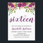 Purple Pink Blush Floral Watercolor 16th Birthday Invitation<br><div class="desc">Purple Pink Blush Floral Watercolor 16th Birthday Invitation
The design features 'sixteen' in a modern brush script typography with watercolor deep purple,  blush pink and orange floral watercolor accents.</div>