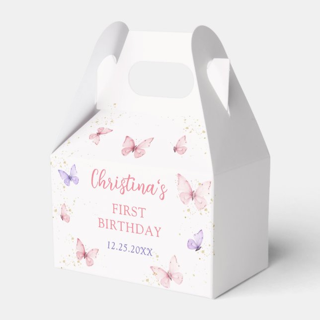 Purple Pink Bow Butterfly Birthday Party Favour Box (Front Side)