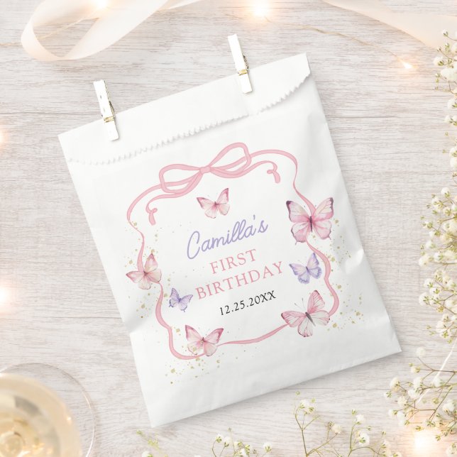 Purple Pink Bow Butterfly Girl Birthday Party Favour Bags (Clipped)