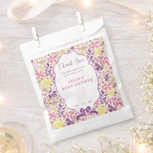Purple Pink Bow Wildflowers Blooms Baby Shower Favour Bags