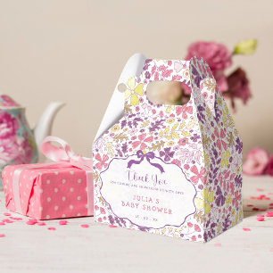 Purple Pink Bow Wildflowers Blooms Baby Shower Favour Box