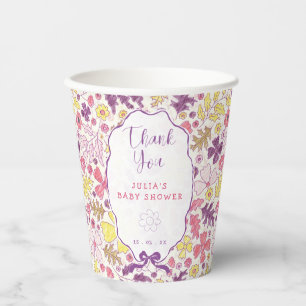 Purple Pink Bow Wildflowers Blooms Baby Shower Paper Cups