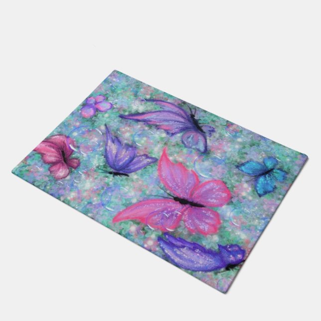 Purple Pink Butterflies Doormat (Angled)