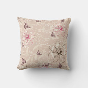 Purple Pink Butterflies Flowers Throw Pillow