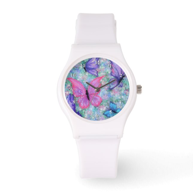 Purple Pink Butterflies Flying Watch Spring (Front)
