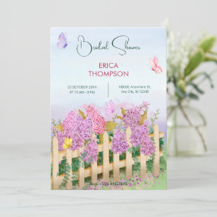 Purple Pink butterflies Garden bridal shower Invitation