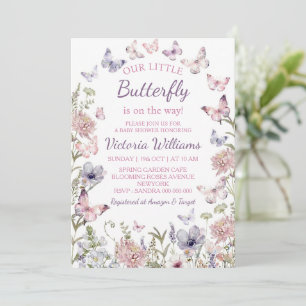 Purple Pink Butterfly Baby Girl Baby Shower Invitation