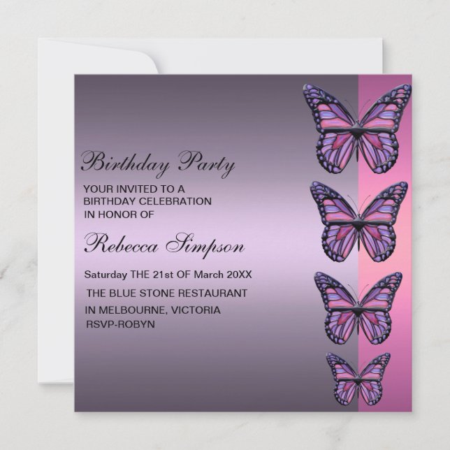 Purple & Pink Butterfly Birthday Invitation (Front)