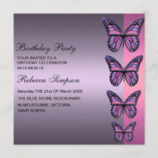 Purple & Pink Butterfly Birthday Invitation