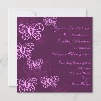 Purple & Pink Butterfly Birthday Invitation