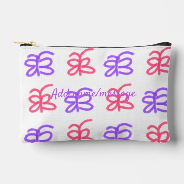 Purple pink butterfly doodle pattern add name text accessory pouch (Front)