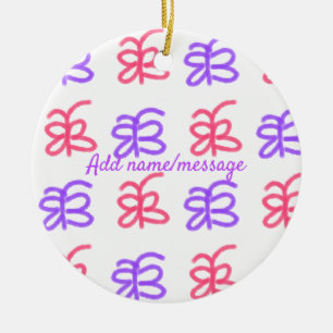 Purple pink butterfly doodle pattern add name text ceramic tree decoration