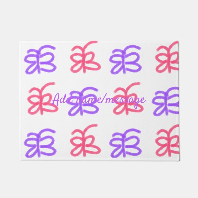 Purple pink butterfly doodle pattern add name text doormat (Front)